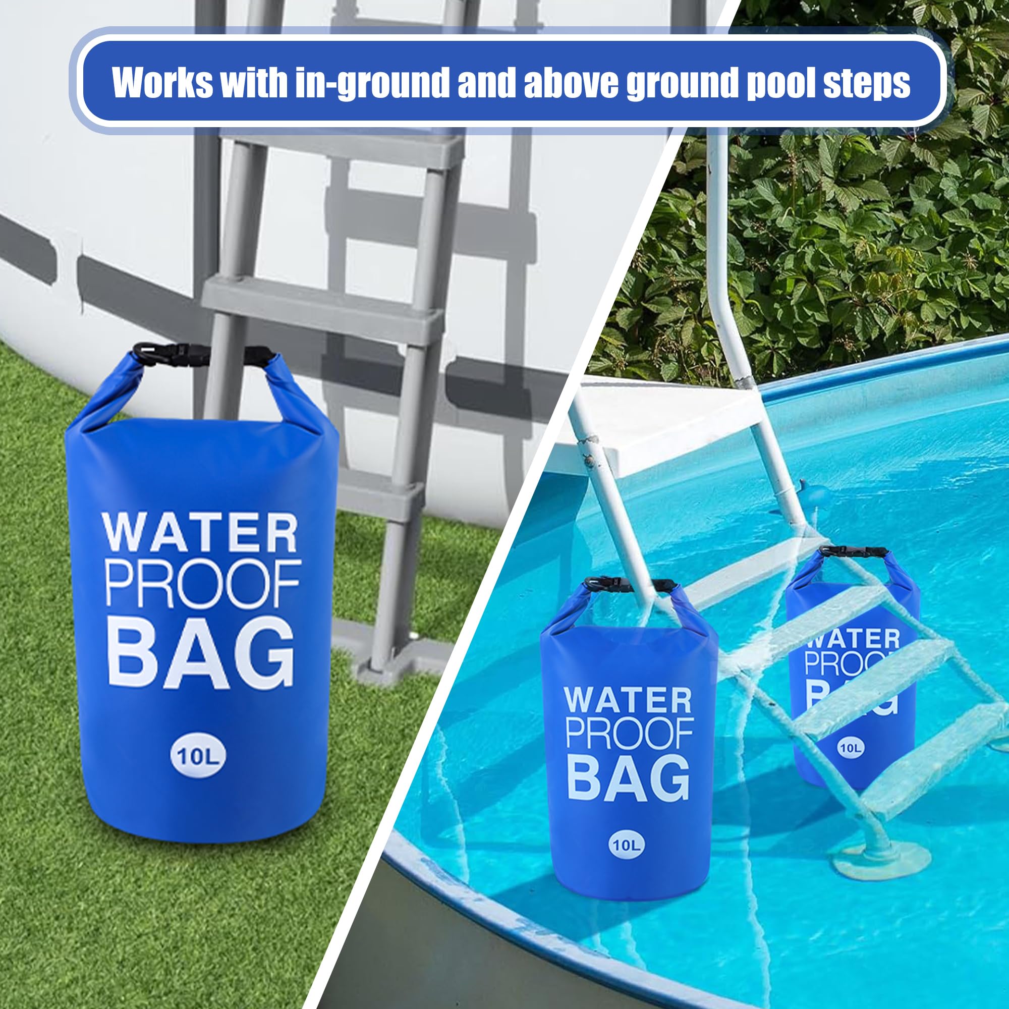 2 Sacs à Sable Pour Échelle De Piscine - PVC Étanche 500D - 10 Litres - Avec Crochets - Remplissage Facile - 8