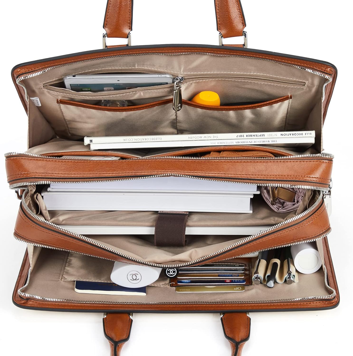 BOSTANTEN Women Genuine Leather Briefcase Tote Business Vintage Handbag 15.6" Laptop Shoulder Bag Brown | Genuine Leather, Business, Vintage, 15.6" Laptop - Image 4