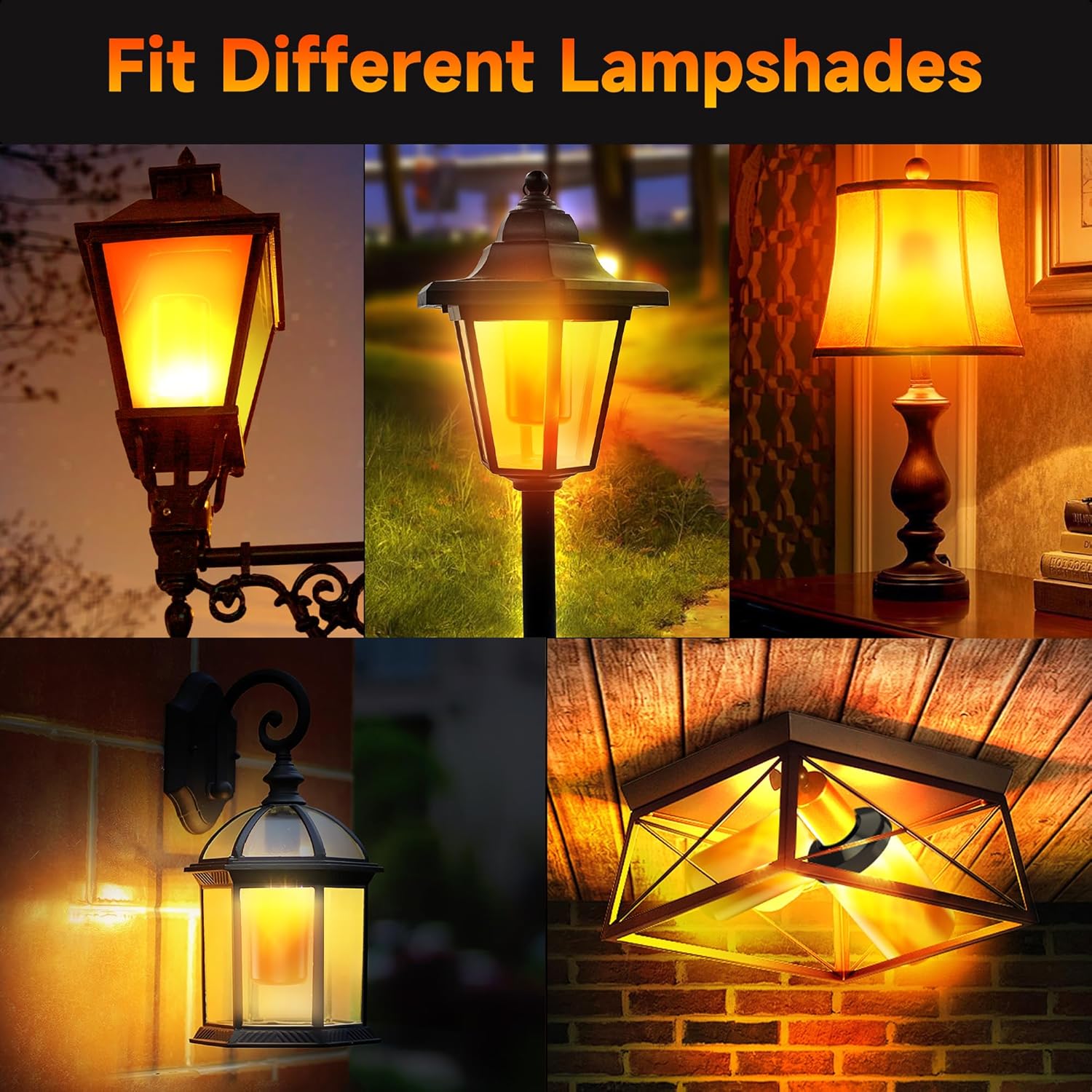 hyrion Flame Light Bulbs Outdoor, 4 Modes Flickering Fire Lightbulb with Upside Down Effect, E26 Base LED Flame Lights Bulb for Halloween Porch Christmas Indoor -2 Pack