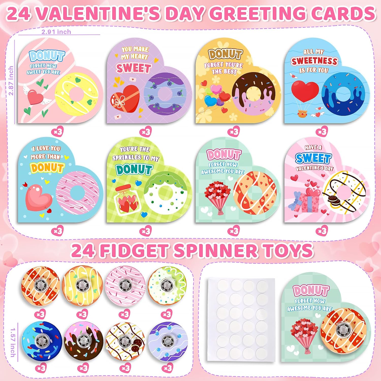 SpringFlower 24 Pack Valentine Cards for Kids with Fidget Spinner Toys image 2