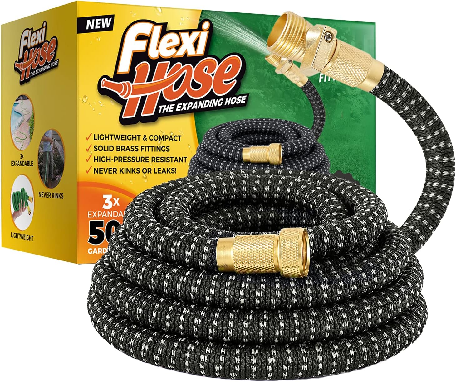 Flexi Hose Lightweight Expandable Garden Hose, No-Kink Flexibility, 3/4 Inch Solid Brass Fittings and Double Latex Core : Patio, Lawn & Garden