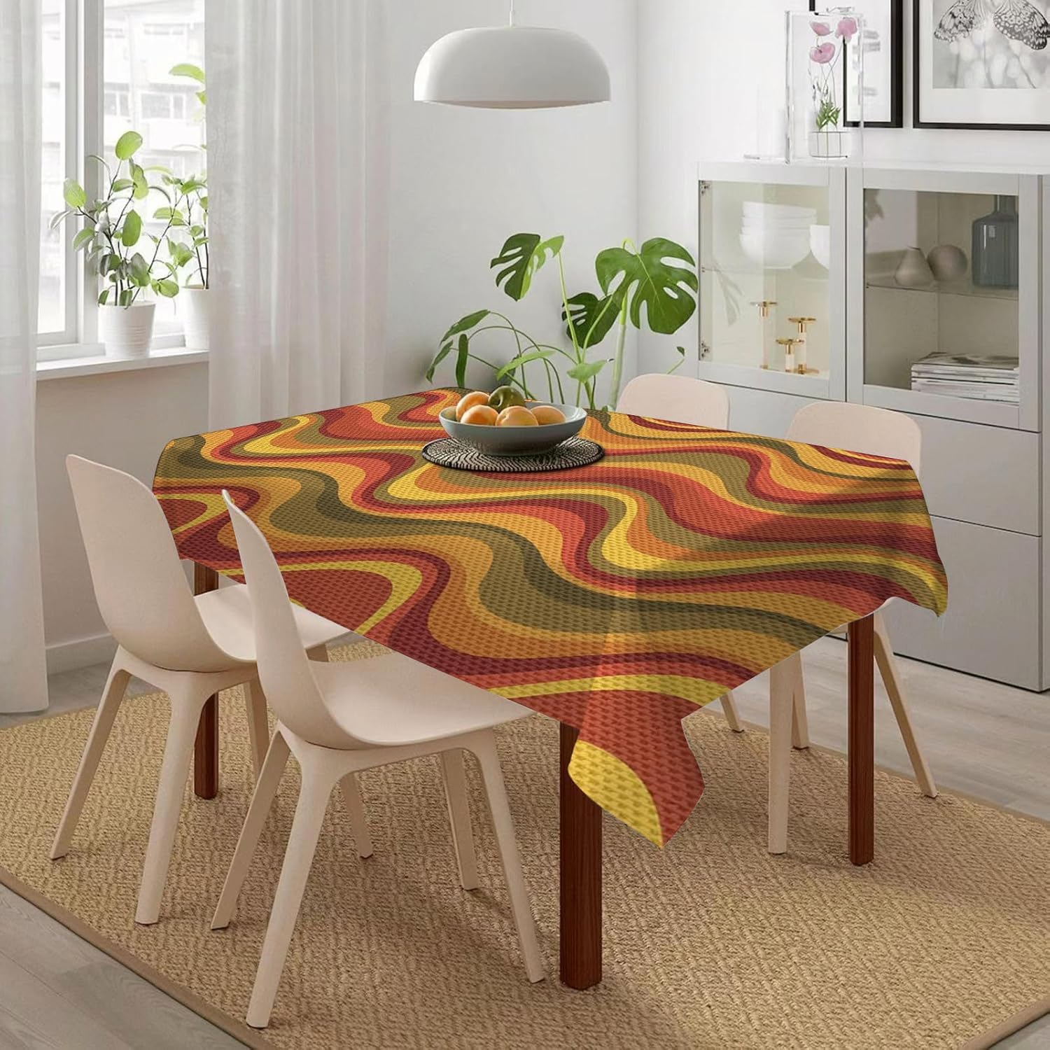 Mantel Mesa Rectangular Rayas Onduladas, Manteles Antimanchas Colorido, 3D Impresión Mantel Impermeable Lavable para Cocina Salón Comedor, 140x300 cm Q.P1150