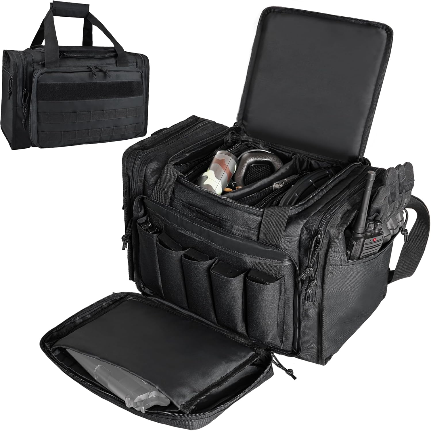 Pistol Range Bag for 5 Handguns, Tactical Gun Range Bag with 10 Magazine Slots, Large Shooting Duffle Range Bag with Padded Shoulder Strap & Extra Pockets for Ammo and Essentials