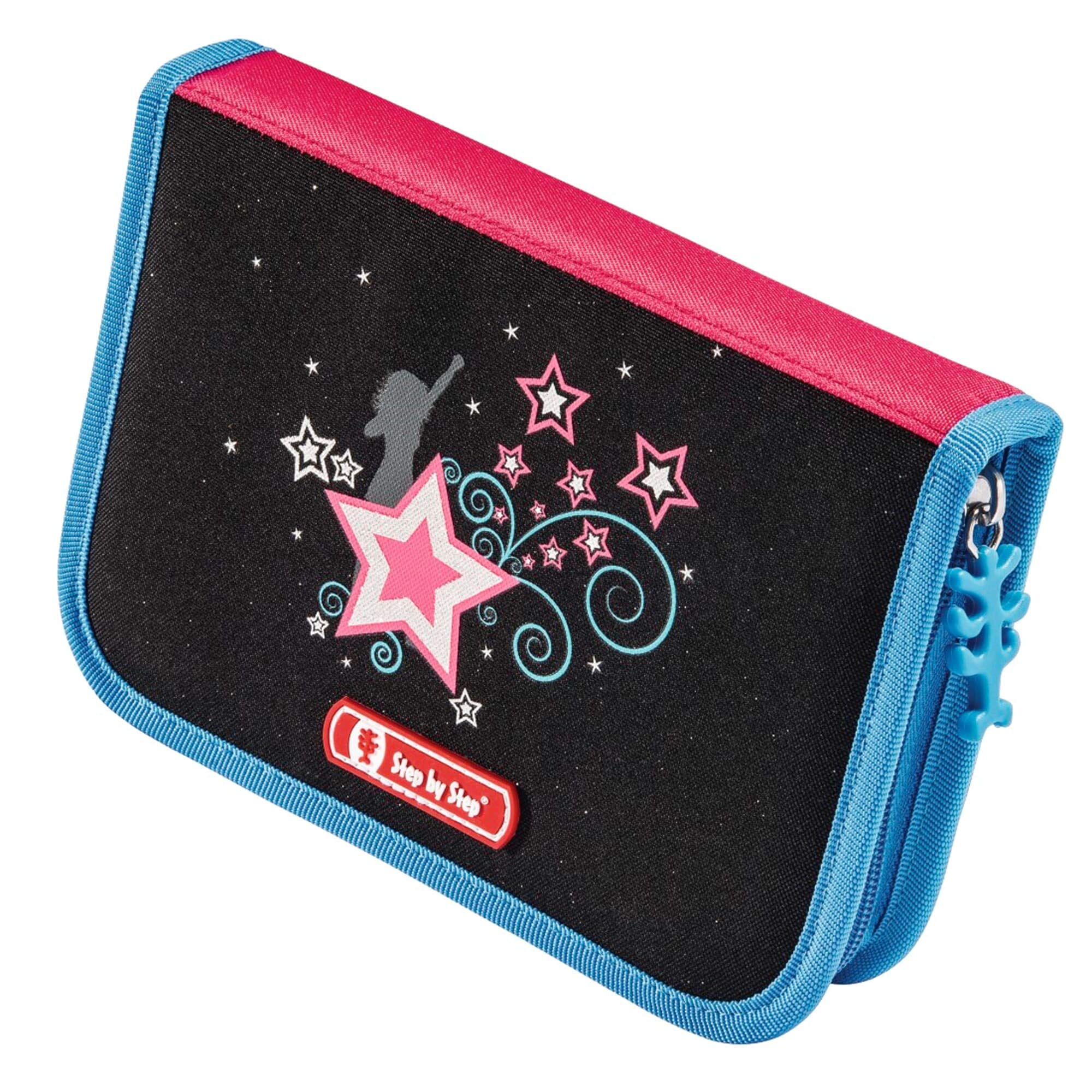 Step by Step Schulranzen-Set Touch 2 „Popstar“ 4-teilig, rosa-schwarz, Sterne-Design, ergonomischer Tornister mit Reflektoren, höhenverstellbar für Mädchen 1. Klasse, 21L