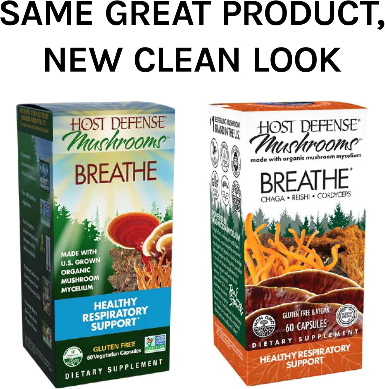 Host Defense, Breathe Capsules, Respiratory Support, Mushroom Supplement with Cordyceps, Reishi and Chaga, Unflavored, 60 : Health & Household