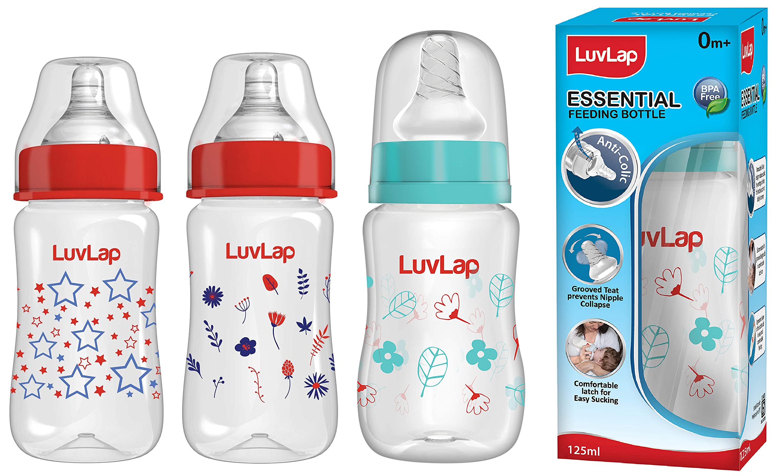 Luvlap Anti-Colic Slim Wild Flowers, BPA-Free Regular Neck Baby Feeding Bottle, 125ml, Green & Anti-Colic Wide Neck Natura Flo Baby Feeding Bottle, 250ml (Pack of 2), Stars, BPA Free (B09VPTNRX3) Amazon Price History, Amazon Price Tracker