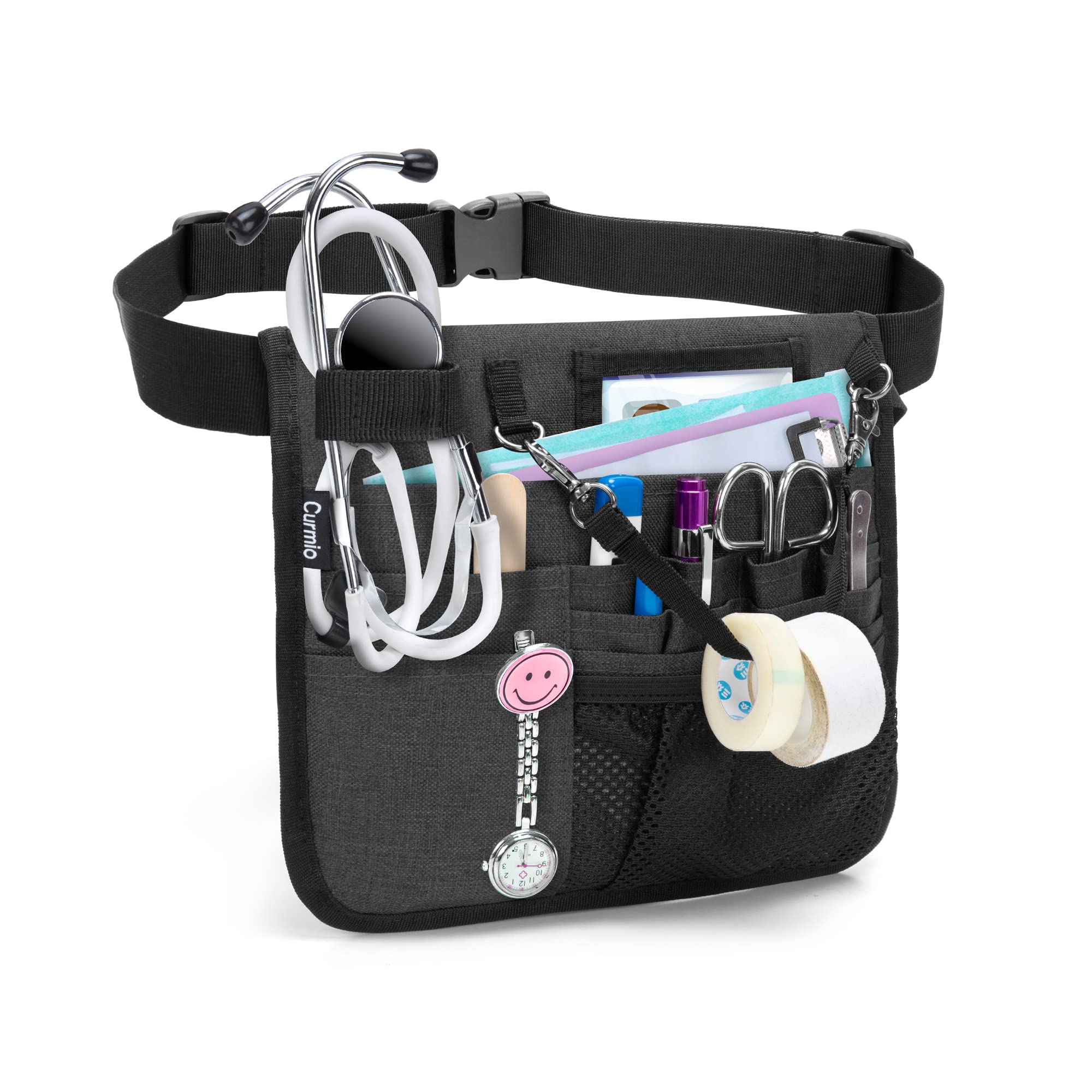 CURMIO Krankenschwestertasche, Gürteltasche für Krankenschwester, Medizinische Bauchtasche, Taillentasche mit verstellbarem Gürtel für Krankenpflege Zubehör, LEERE TASCHE, Schwarz