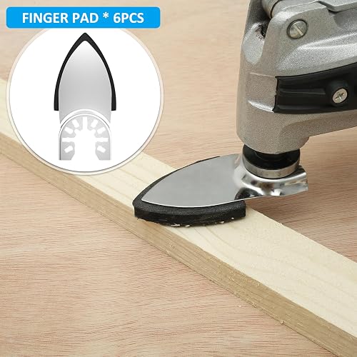 Sutowe 129Pcs Oscillating Multitool Sanding Pad Kit, Universal Finger Sanding Pads 60-320 Grit Triangle Finger Sandpaper Set, Multipurpose Sanding Paper Assortment with 3 Spacer Adapter - 6