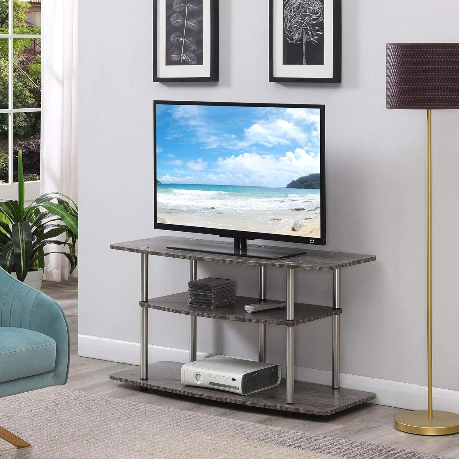 Convenience Concepts Designs2Go 3-Tier Wide TV Stand, Weathered Gray : Home & Kitchen