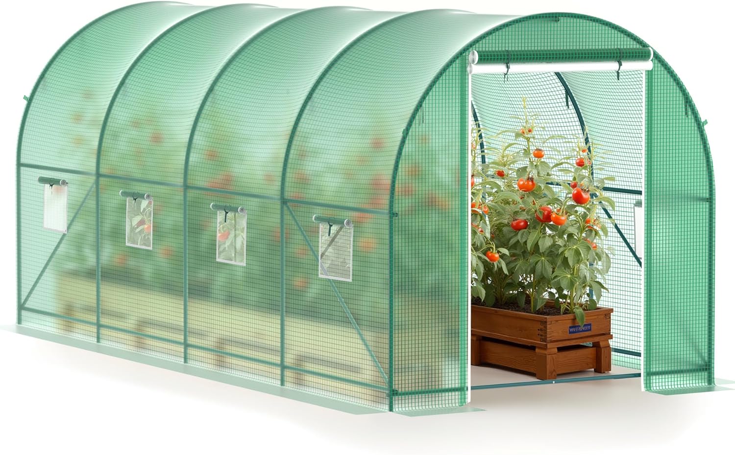 Photo 1 of  Greenhouse, 15’x7’x7’ Walk-in Greenhouse Heavy Duty Tunnel Green House with 6 Ventilated Mesh Windows & Zippered Roll-up Door, Large Plant Garden Hot House Outdoor with Reinforced Frame 