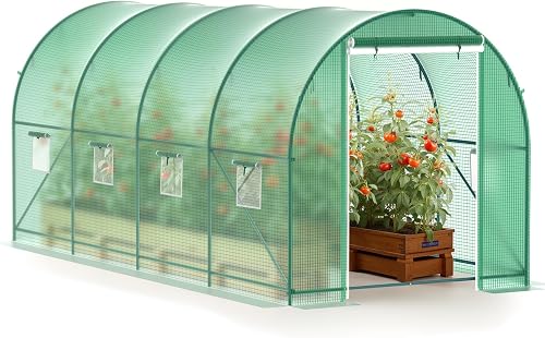 PHONJOROO 15'x7'x7' Walk-In Greenhouse with 8 Windows, Heavy Duty Galvanized Frame & Double Zipper Door PHONJOROO 15'x7'x7' Walk-In Greenhouse with 8 Windows, Heavy Duty Galvanized Frame & Double Zipper Door
