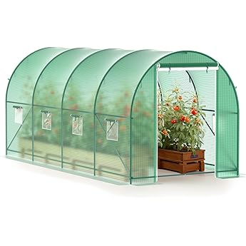 Best Choice Products 15x7x7ft Walk-in Greenhouse Tunnel, Garden Accessory Tent for Backyard, Home Gardening w/ 8 Roll-Up Windows, Zippered Door