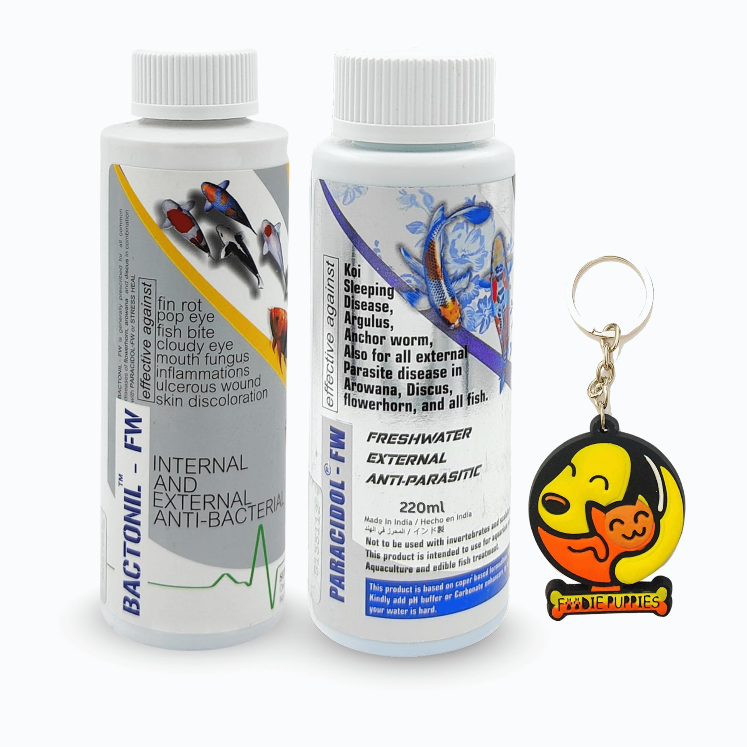 Foodie Puppies Aquatic Remedies 2 in 1 Aquarium Medicine Combo - (Bactonil & Paracidol - 120ml Each) | Anti-Bacterial Effective Fish Skin Treatment |Suitable for Fresh Water with Free Key Ring — Amazon image 2