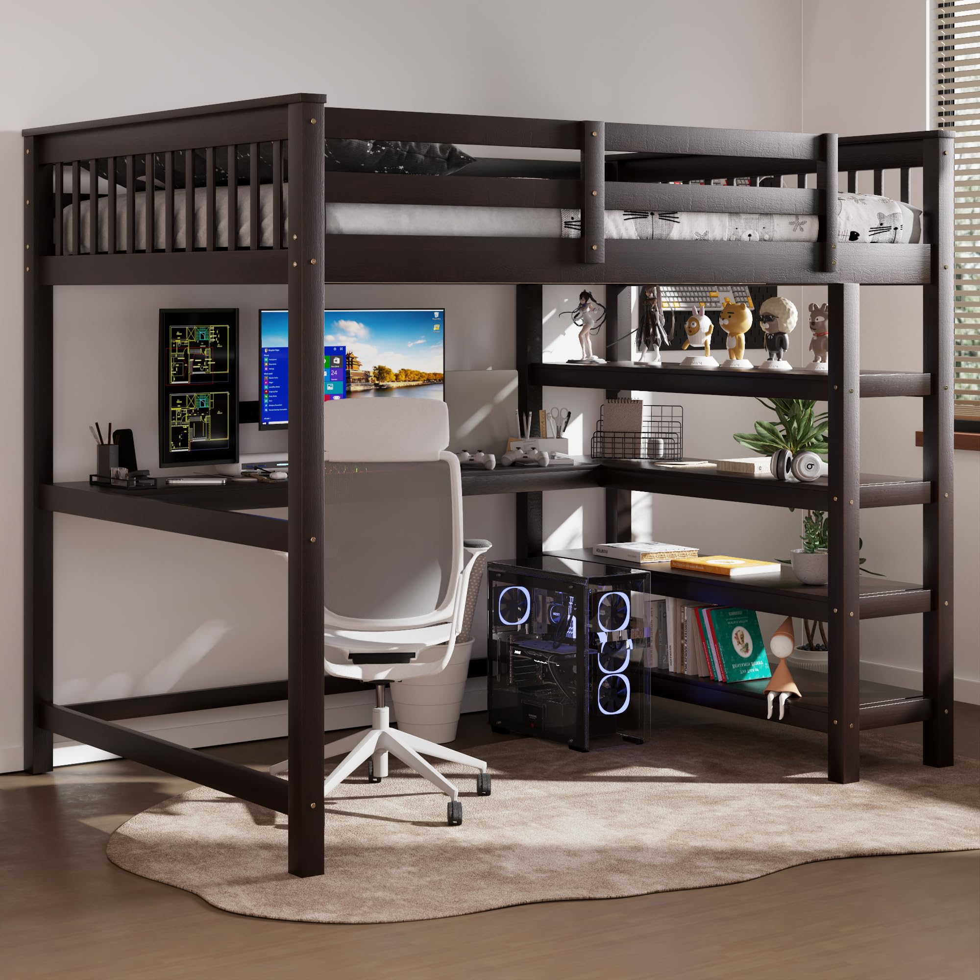 Merax Wood Loft Bed, Full Size, Espresso