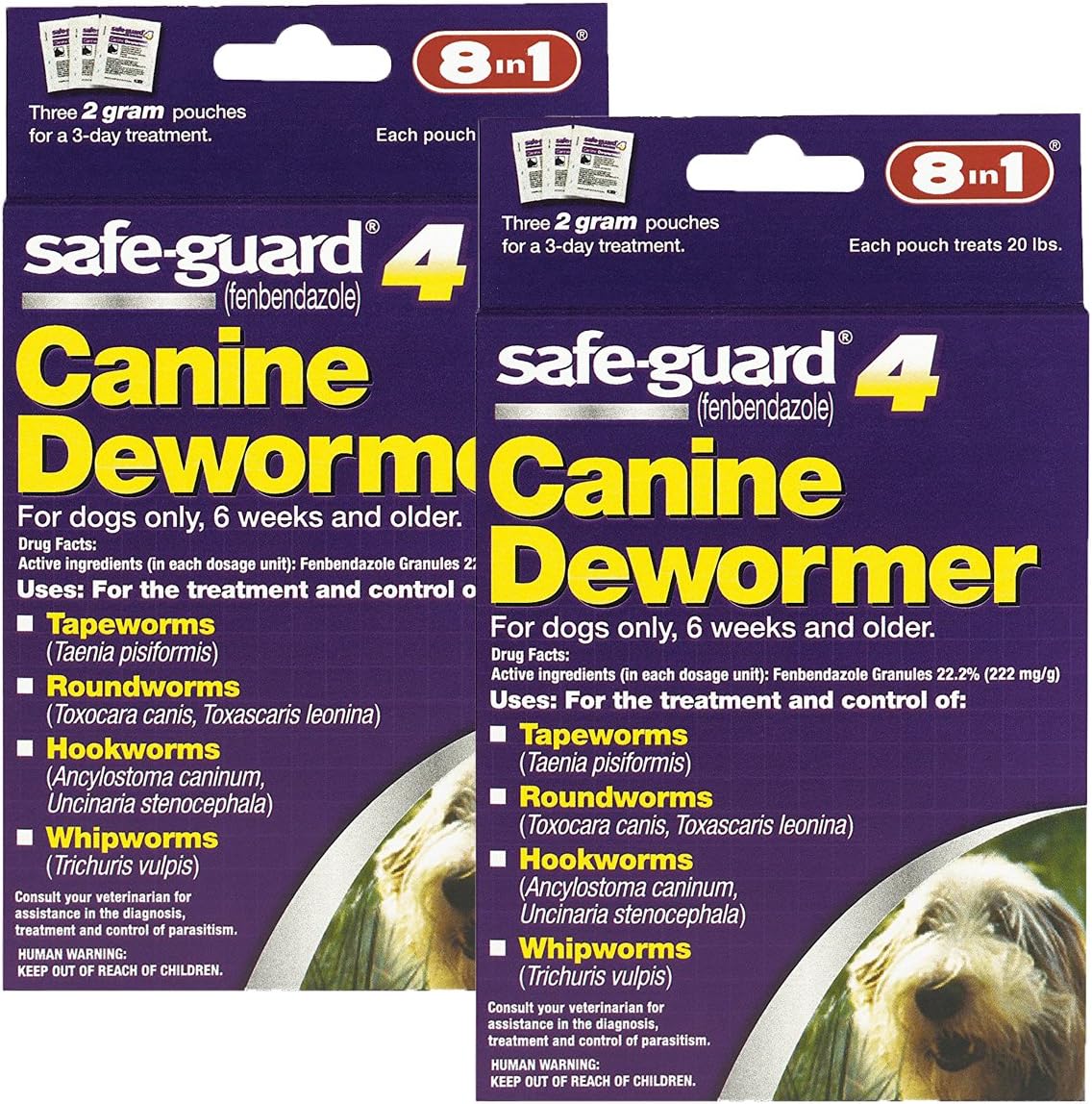 Excel 8 in 1 Safe Guard Canine Dewormer for Medium Dogs, 2-Gram (3 Pouches per Pack)