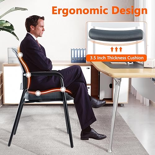 Miniatura 6 de CLATINA Silla de recepción de oficina, respaldo de malla apilable con soporte lumbar ergonómico y cojín de asiento grueso para sala de conferencias
