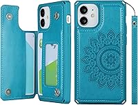 Vista 16 de iCoverCase Funda compatible con iPhone 12 Mini Wallet con tarjetero para mujer, bloqueo RFID en relieve de piel sintética con correa de muñeca