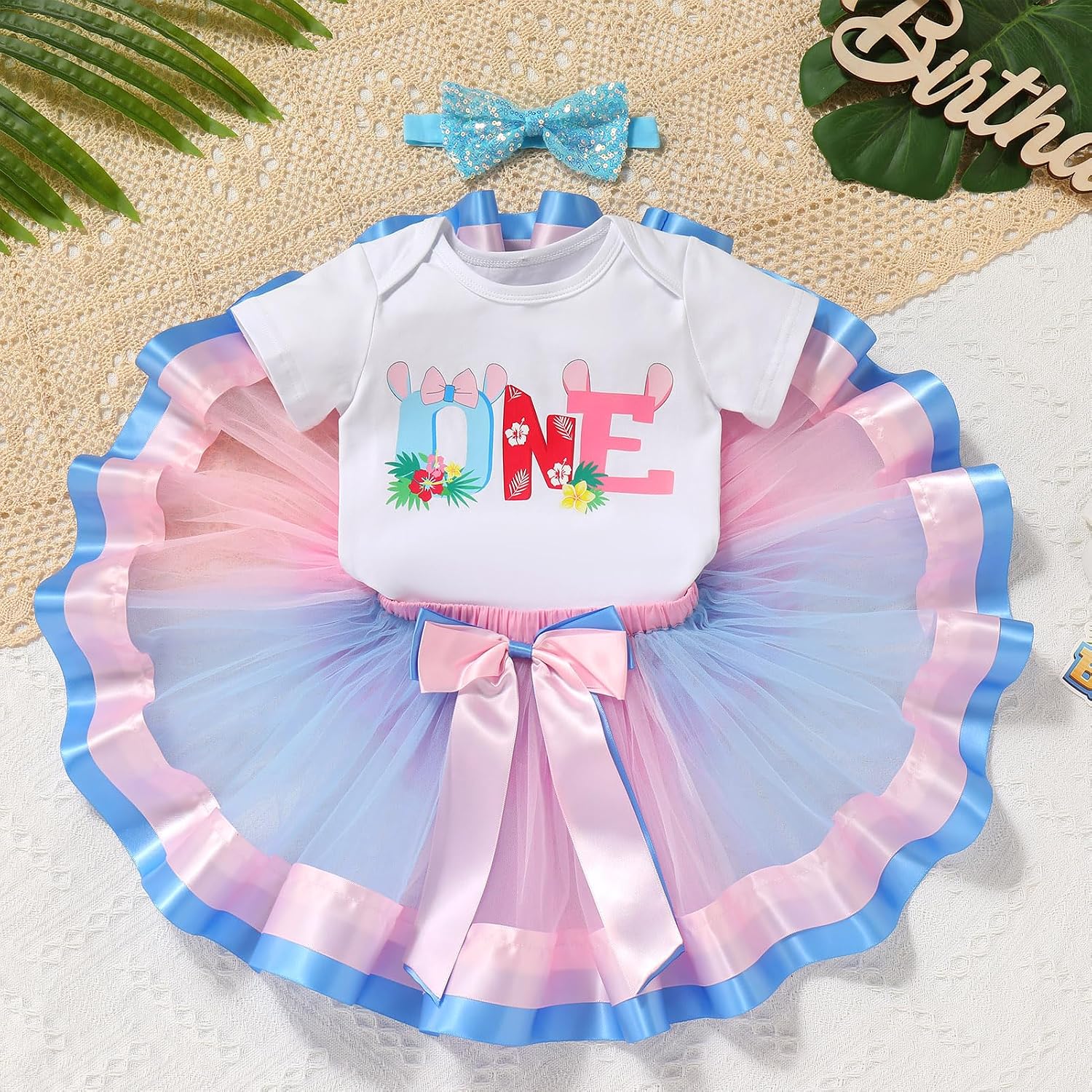 IBTOM CASTLE Baby Girl 1st 2nd Birthday Outfit Party Romper Tutu Skirt Sequin Bow Headband Set Cake Smash Photoshoot Clothes