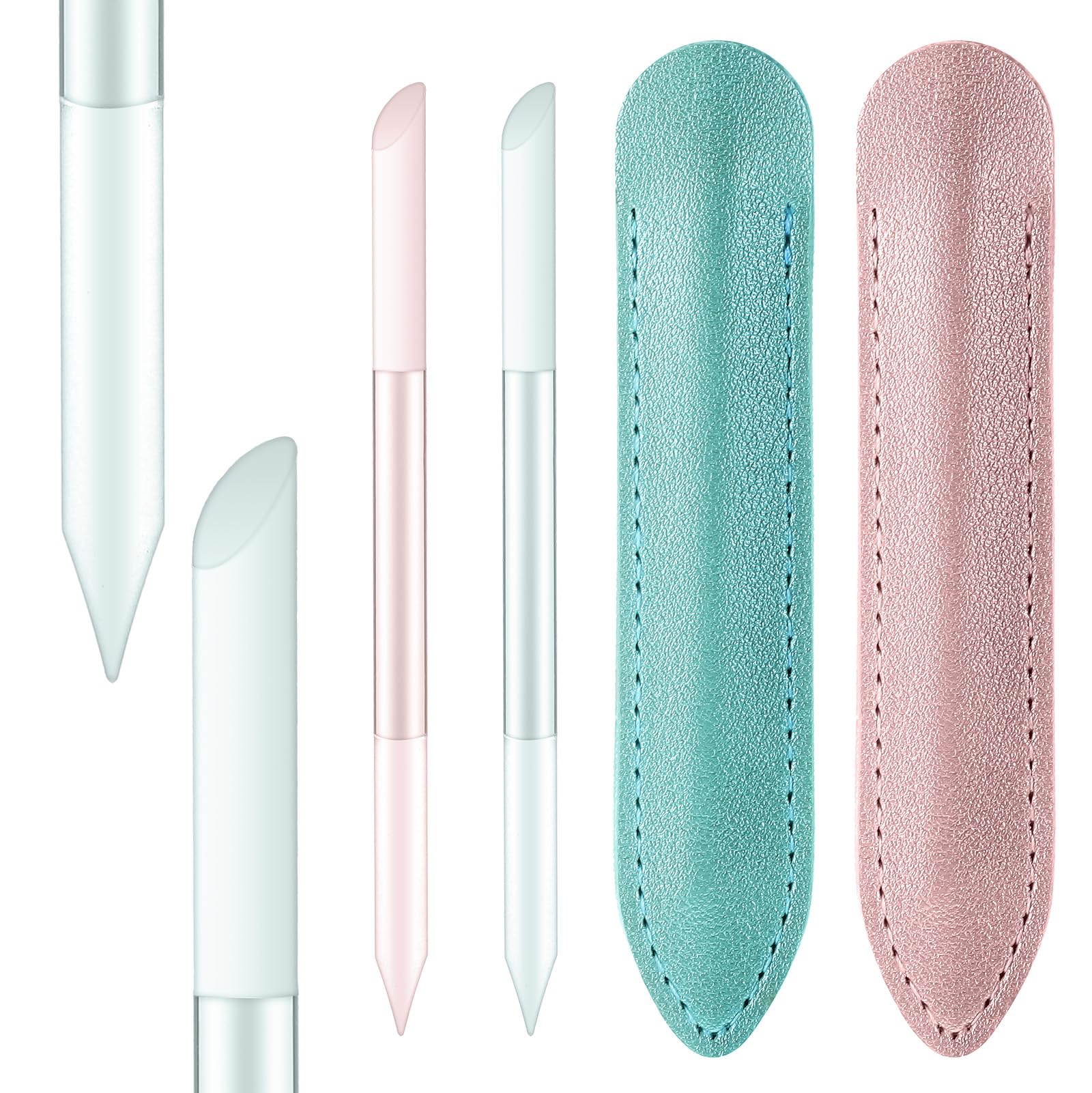 2PCS Glass Cuticle Pusher Tool with Leather Case