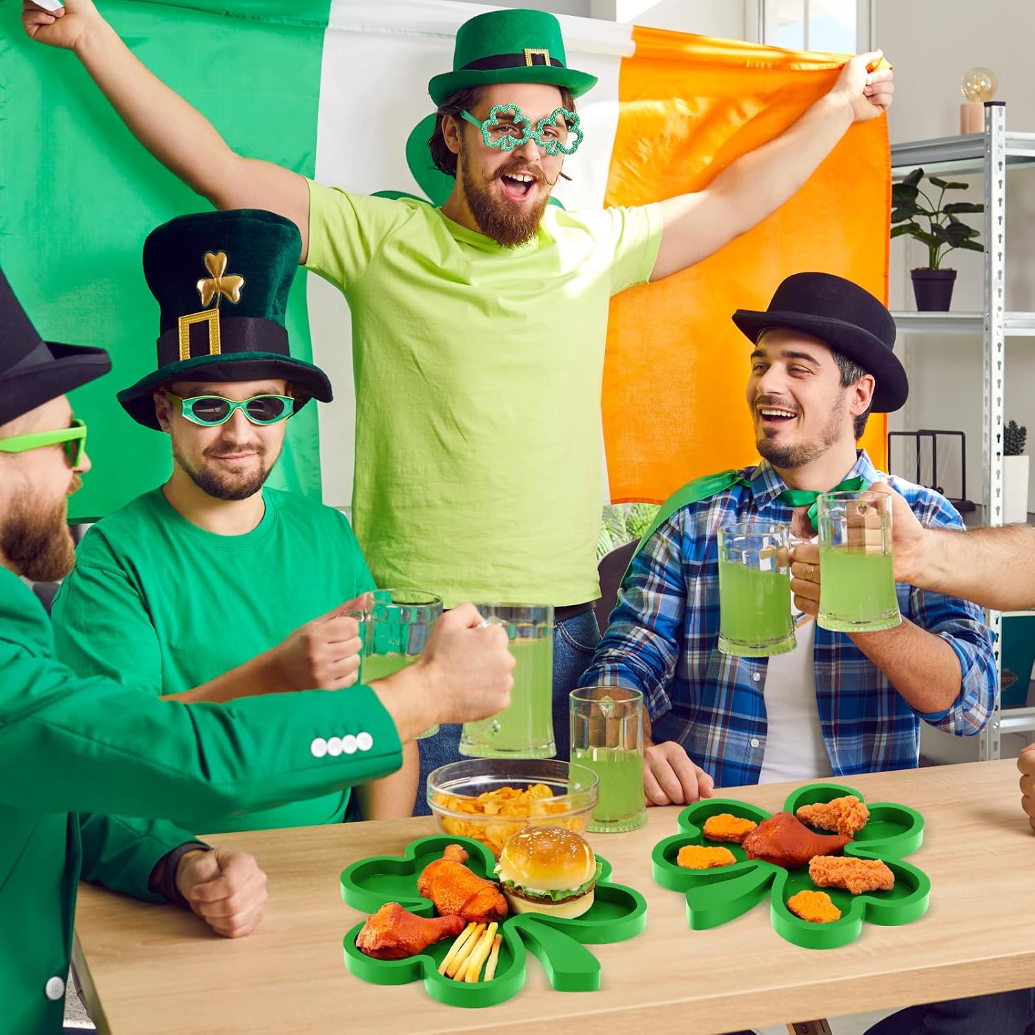 Hushee 3 Pcs St Patricks Day Wooden Serving Tray Plate Dish Clover Shaped Plates Shamrock Wood Serving Platters and Trays for St Patricks Day Table Decorations Home Office Food Display, 3 Sizes