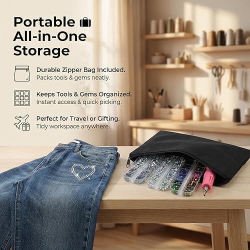 Miniatura 6 de Worthofbest Hotfix - Kit de herramientas aplicadoras de diamantes de imitación con diamantes de imitación, kit de varita fija en caliente para ropa,