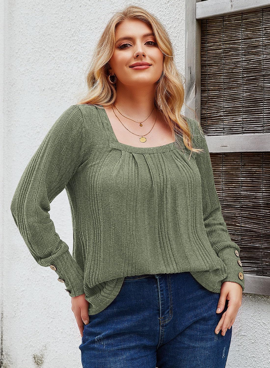 Siddhe Plus Size Sweater Women Puff Long Sleeve Square Neck Tops for Women Casual Loose Knit Tunic Fall Winter Fashion XL-5XL - Image 6