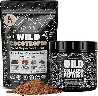 Cocotropic Organic Mushroom Cacao Mix (8oz) & Collagen Peptides (16oz) Bundle for Skin, Hair, and Joint Support