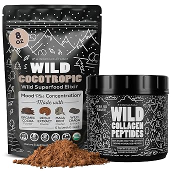 Cocotropic Organic Mushroom Cacao Mix 8oz & Collagen Peptides 16oz Bundle for Skin, Hair, and Joint Support