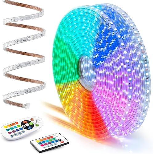 WYZworks LED Strip Lights, 25 ft Flat SMD 5050, Waterproof 16 Colors Multi Modes Color Changing Permanent Outdoor Exterior Heavy Duty Flexible Shell Rope Lighting Dimmable w/ 2 Remotes, ETL Certified