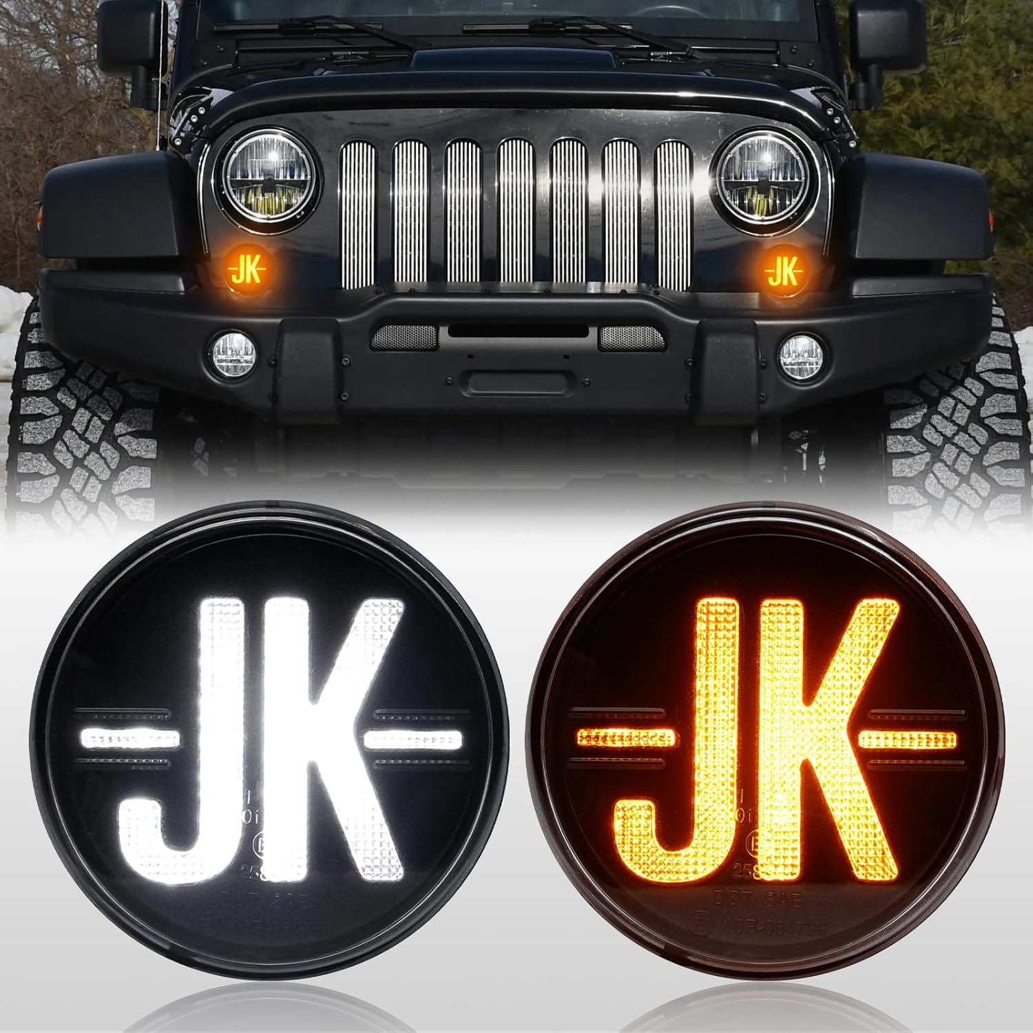 LED Turn Signal Lights Compatible with Wrangler JK 2007-2017, 2PCS Daytime Running Lights LED, Front Amber Turn Signal Lamp, White DRL Front Grill Indicator Parking Light, Clear Lens