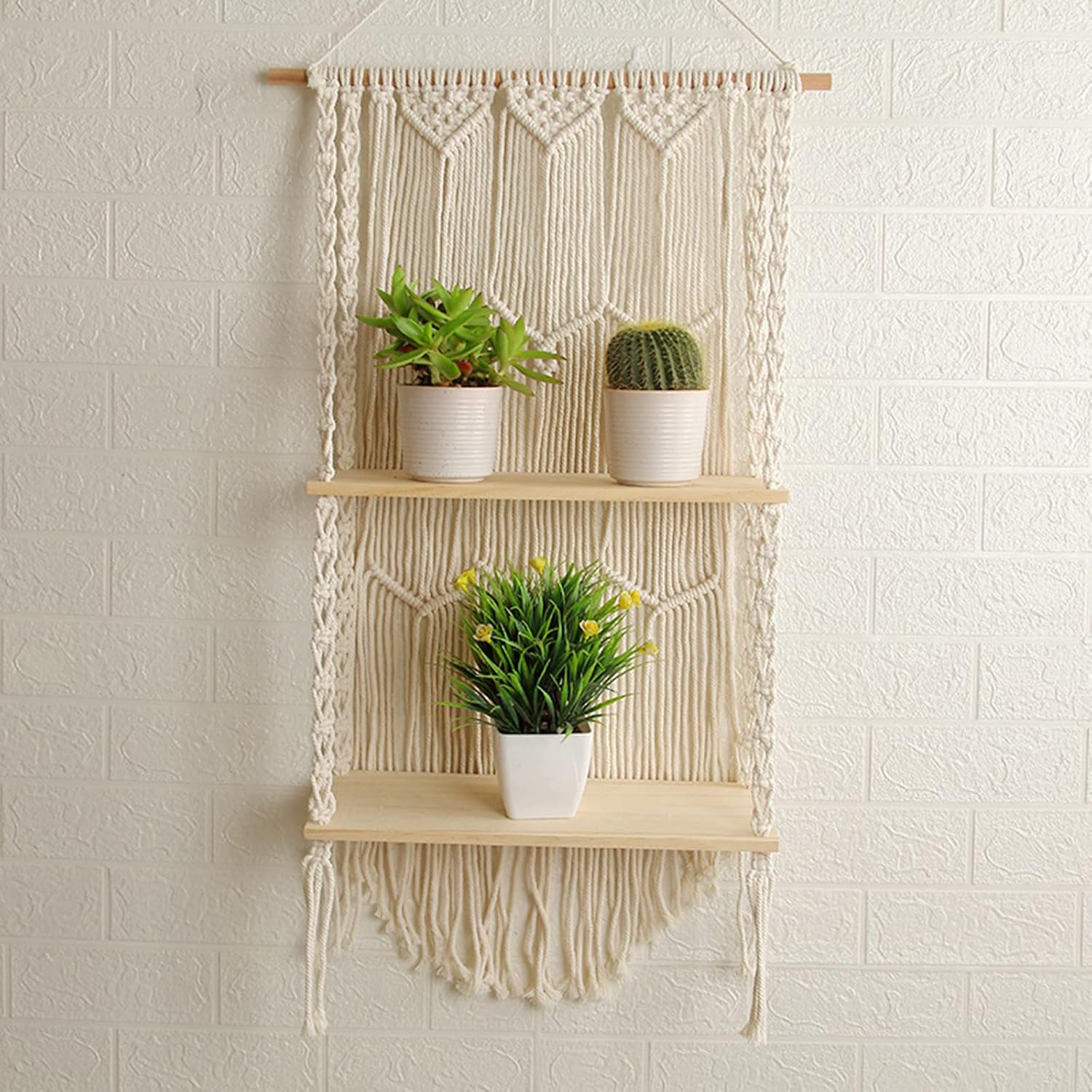Macrame Wall Hanging Shelf Boho Wood Floating Shelves Macrame Tapestry Rack