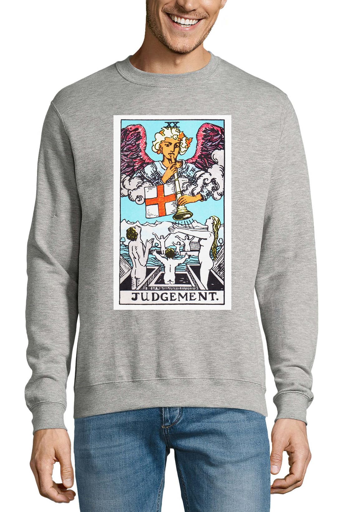 Pull en coton gris avec logo Judgement Tarot Card Art premium - 3