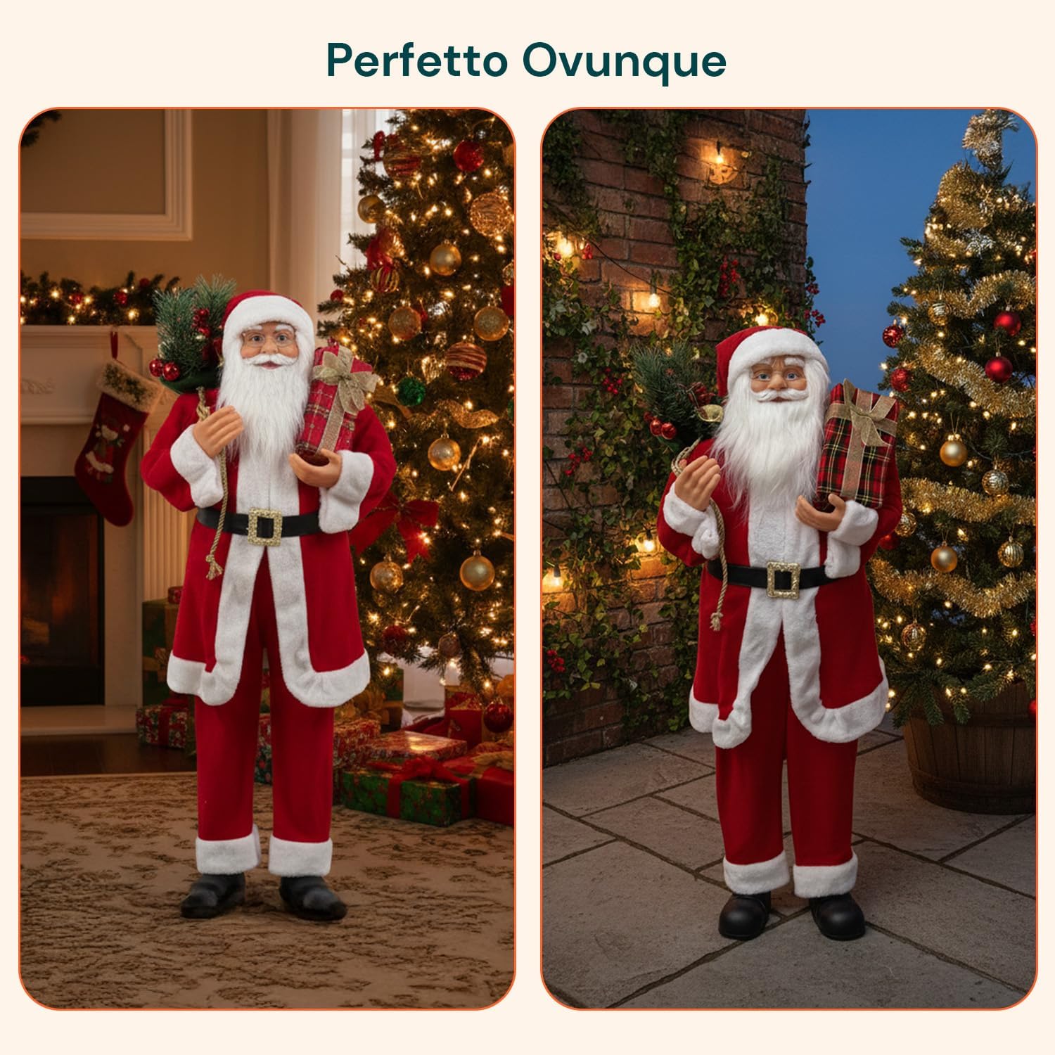 Wintem - Babbo Natale in Piedi 110 cm con Abito Rosso Tradizionale e Dettagli Realistici, Pronto all’Uso per Addobbare Casa e Creare Magia Festiva