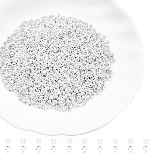 2000 cuentas espaciadoras redondas chapadas metálicas de 0.098 pulgadas, suaves, tapón de engarzado, cuentas espaciadoras de extremo de abrazadera