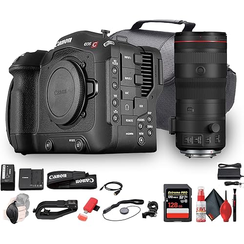 Canon EOS C70 Cinema Camera Kit with RF 24-105mm f/2.8 L is USM Z Lens | Super 35mm 4K Professional Video Camera with Dual Pixel Autofocus + 128GB Extreme Pro SD Card + Case + More (Renewed)
