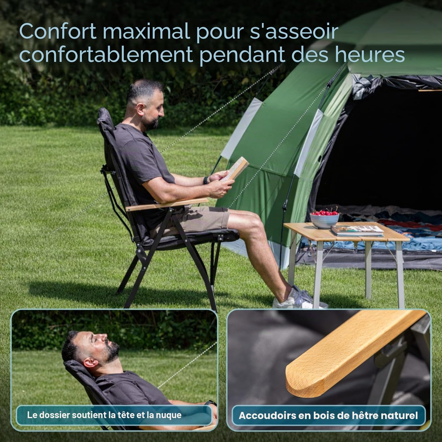 Skandika Fauteuil de Camping Nojata | Chaise de Camping Pliable, Dossier réglable 3 Positions, léger 5,2 kg, Max 120 kg | Chaise Pliante pour Exterieur, Jardin, Festival, Balcon