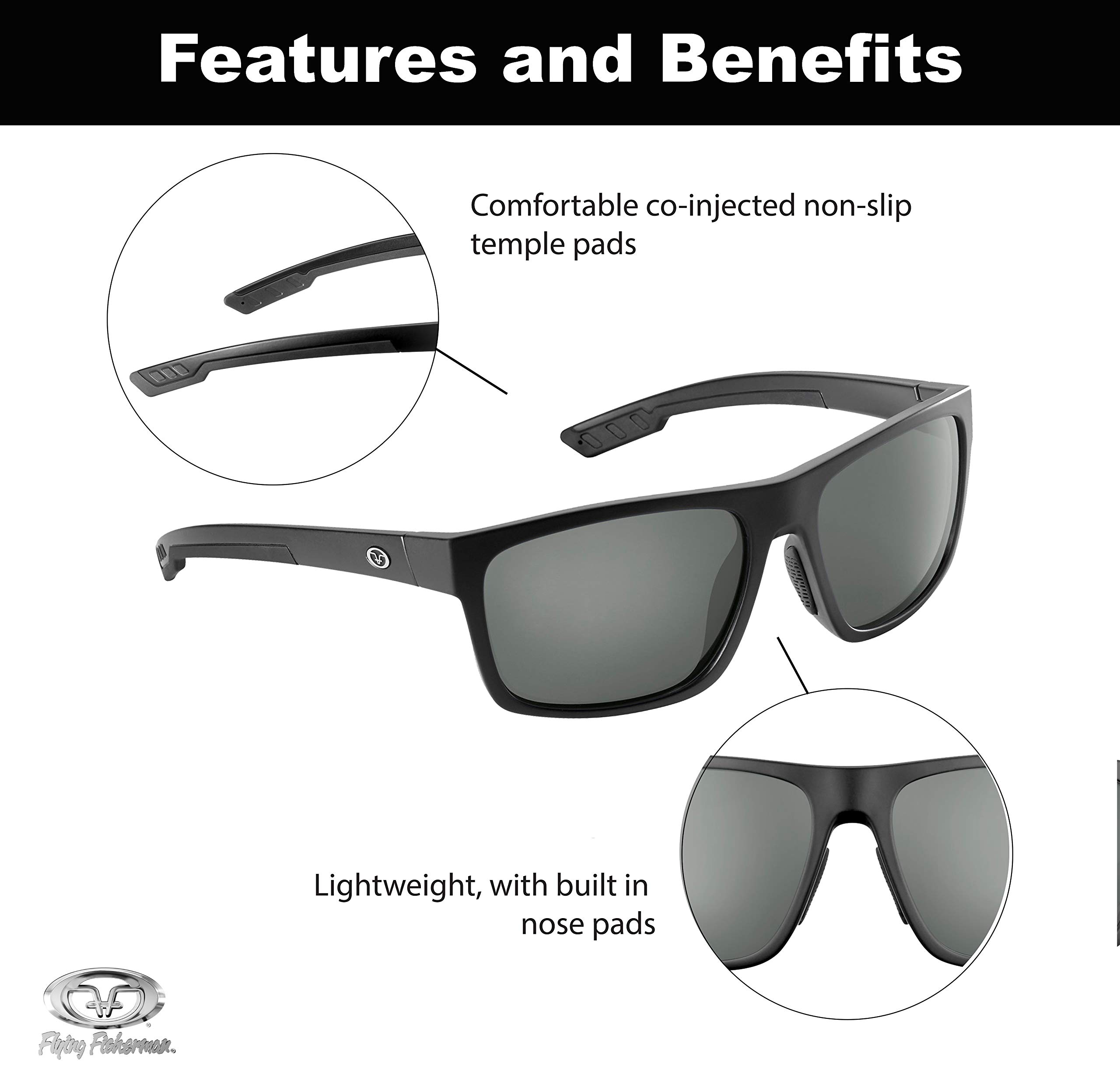 Flying Fisherman Occhiali da sole unisex offline polarizzati con lenti AcuTint, protezione UV, perfetti per pesca e sport all'aria aperta, montatura nero opaco/lenti fumé, medio-grande