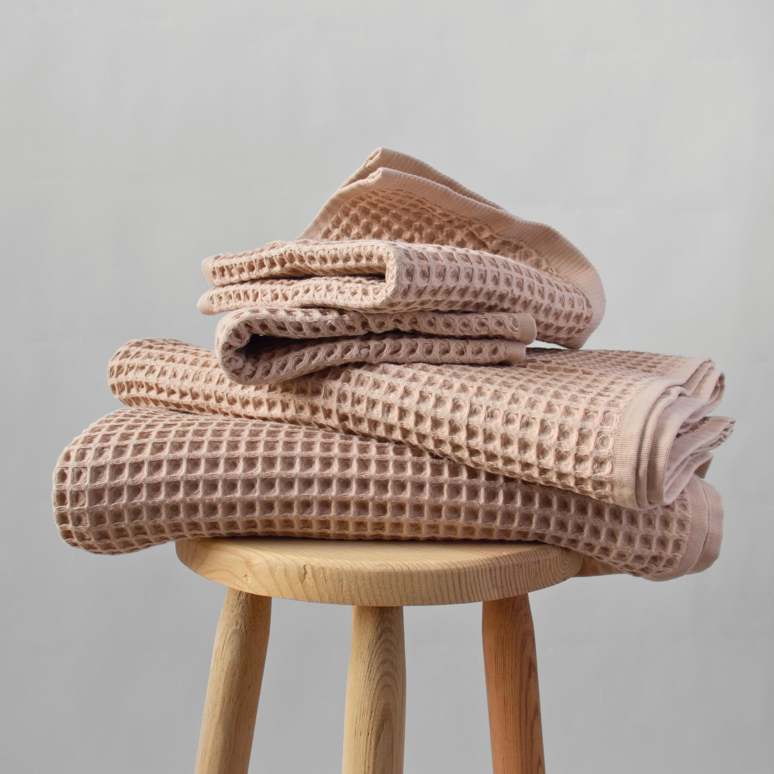 Püskül - Luxury Waffle Towel Set for Bathroom 4 Pieces Beige, Premium Quality Organic 100% Turkish Cotton 2 Hand and 2 Bath Towels Sets, Quick Dry