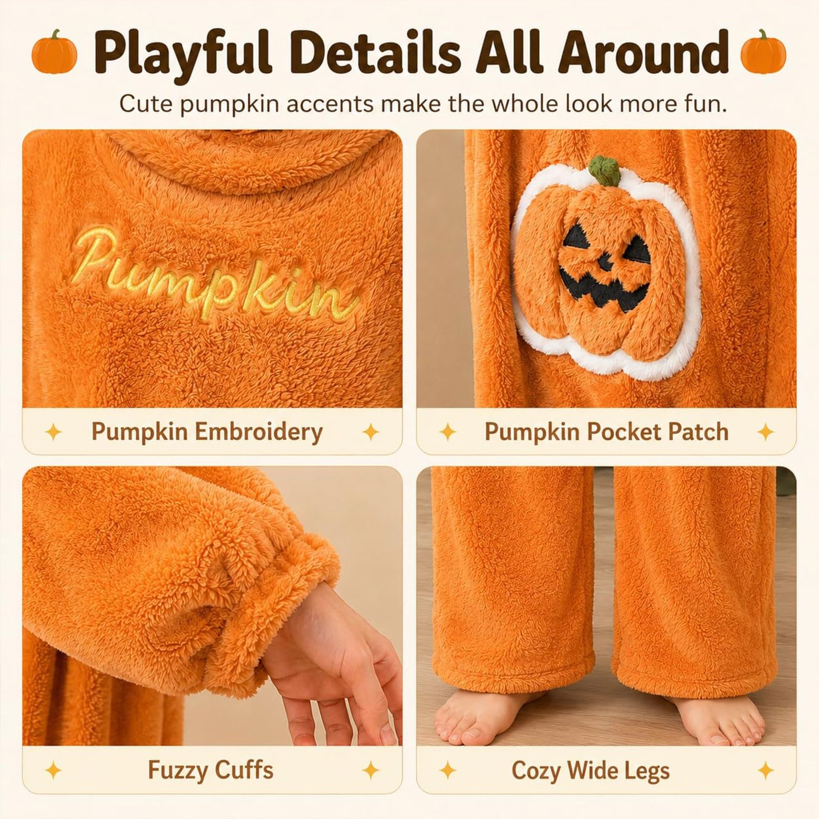 Costume Halloween Donna, Pigiama Intera Halloween Zucca con Cappuccio, Tuta Onesie in Pile Decorazioni, Pigiama Completo Adulto da Casa per Carnevale, Festa, Cosplay, Natale e Serate a Tema