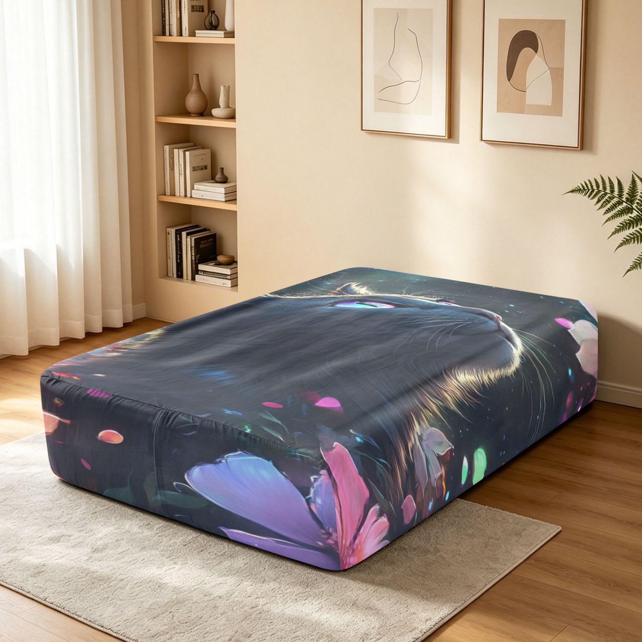Galaxy Cat - Sábana bajera ajustable individual para colchón de aire, bolsillo extra profundo de 24 pulgadas, funda suave y transpirable con apertura de válvula de cremallera para cama de