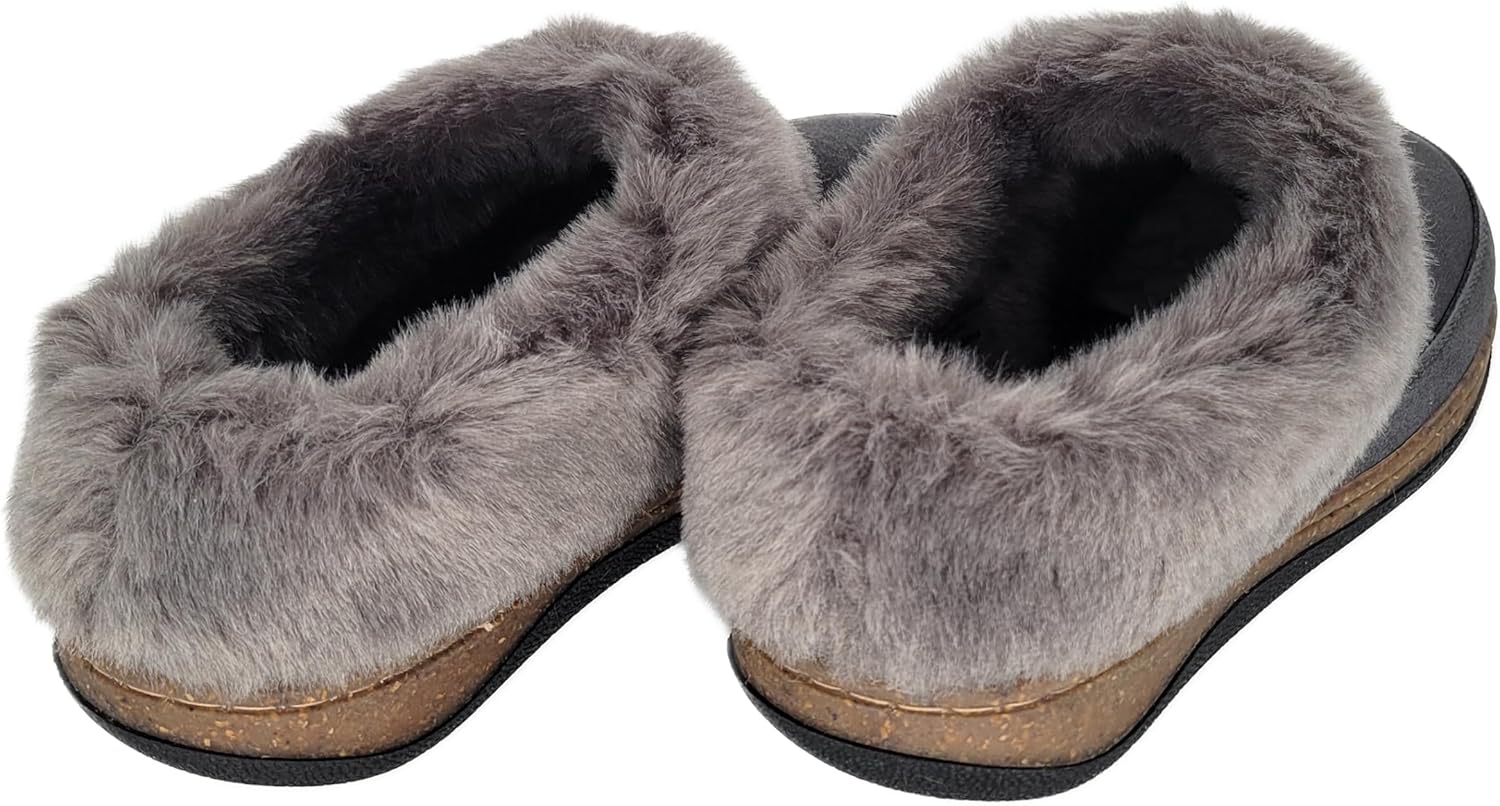 Clarks Womens Slipper Suede Leather Scuff Toe - Plush Faux Fur Collar/Lined With A Cork Midsole - Open Back Indoor Outdoor House Slippers For Women (Grey US 6) - Image 6