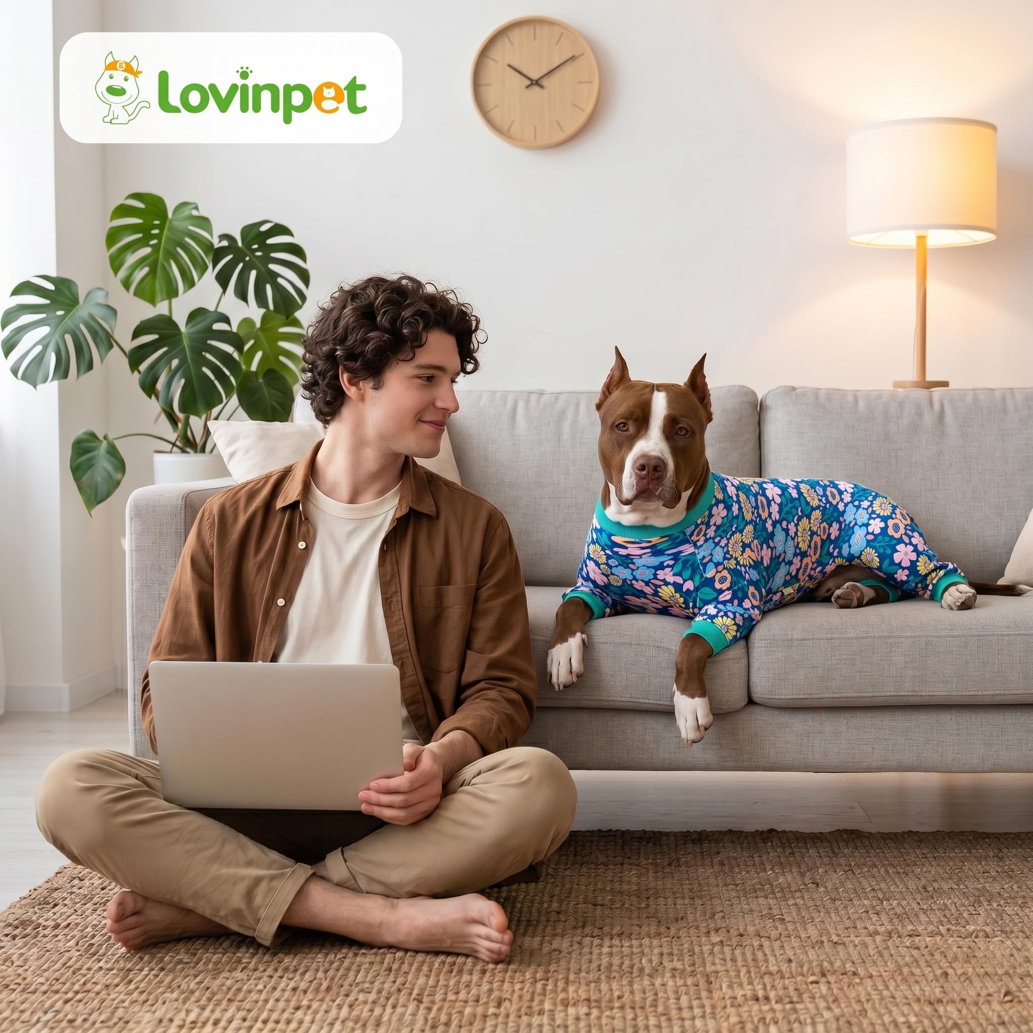 LovinPet Einteiler für Hunde nach Operationen, für große Hunde, nach Operationen, leichter Stoff, Pitbull-Hundepullover, Pyjama, Welpen-Pyjama, Pitbull-Kleidung, Blau-Grün, Größe XL