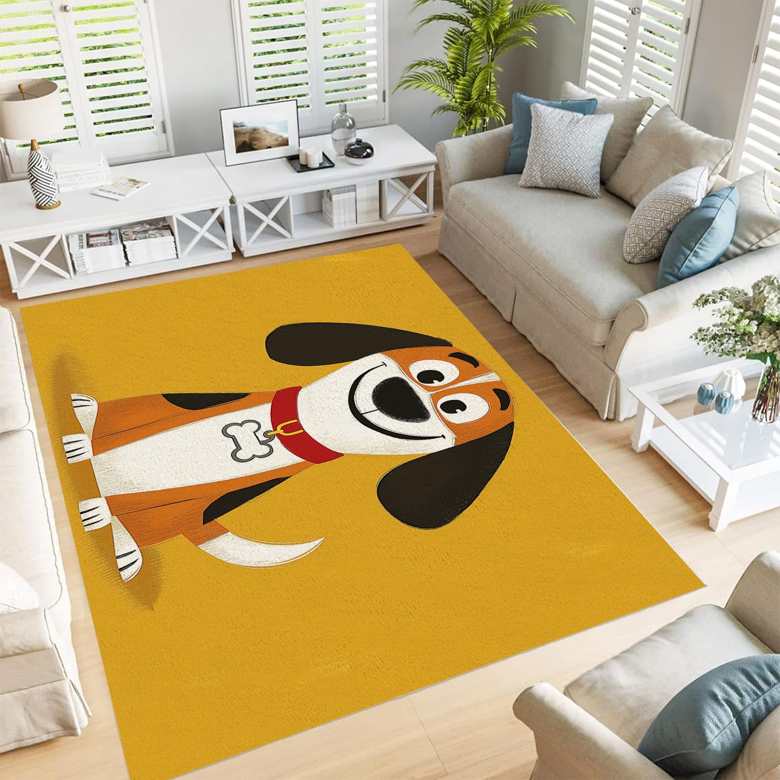 Tapis de salon beagle 120x180 cm lavable en machine pour une chambre d'enfant jaune