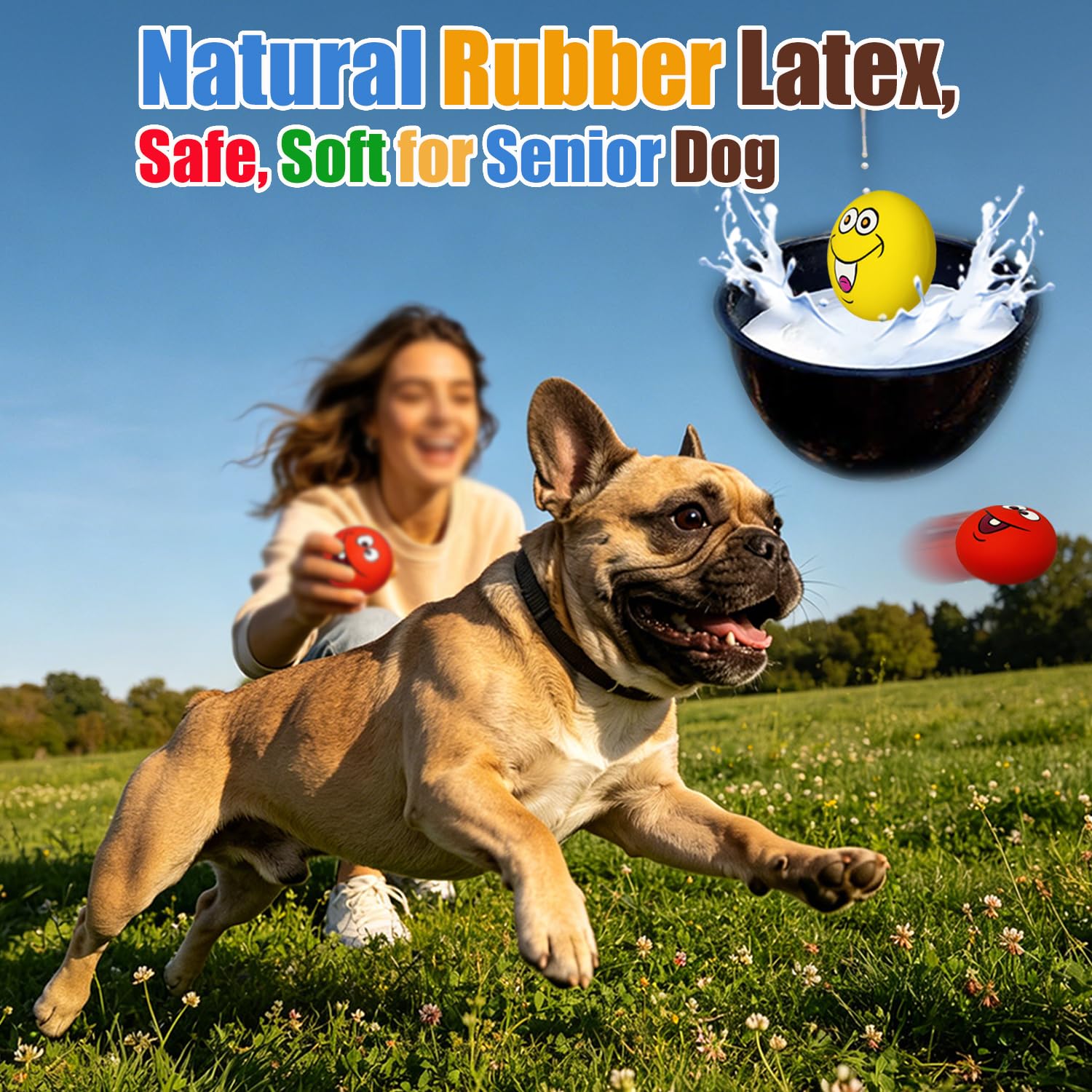 HOLYSTEED Jouet Chien Couineur, Jouet Petit Chien, Latex Jouets à Couinement pour Chiens, Balle Sourire 6 pièces