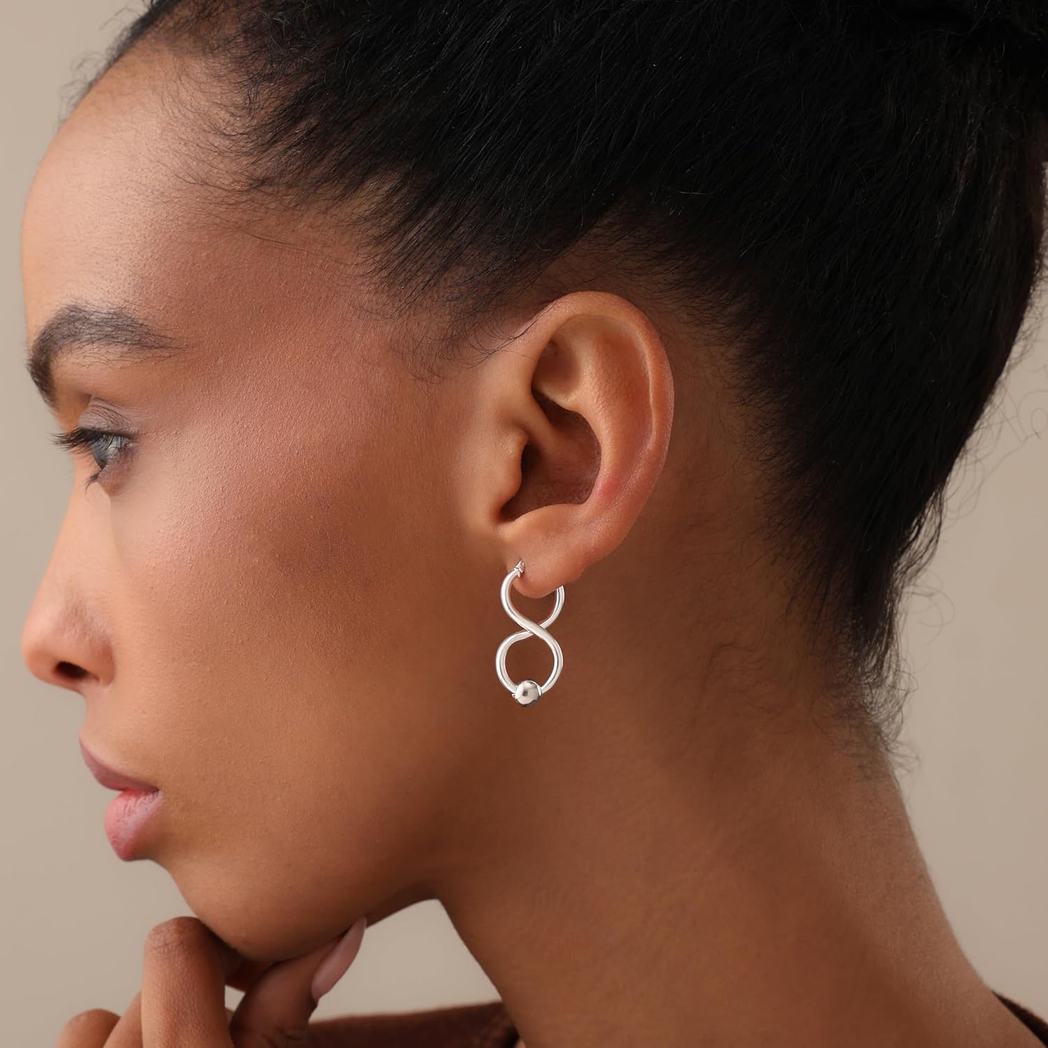 LeCalla 925 Sterling Silver Beaded Hoop Earrings for Women | Classic Infinity Figure 8 Twisted Ball Bead Click-Top Hoops | Lightweight Hypoallergenic Silver Hoop Jewelry