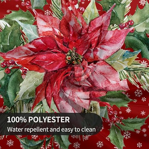 Miniatura 8 de mutakin Mantel redondo de flores de Navidad de 60 pulgadas, lavable, reutilizable, decoración de mesa para fiesta de cocina