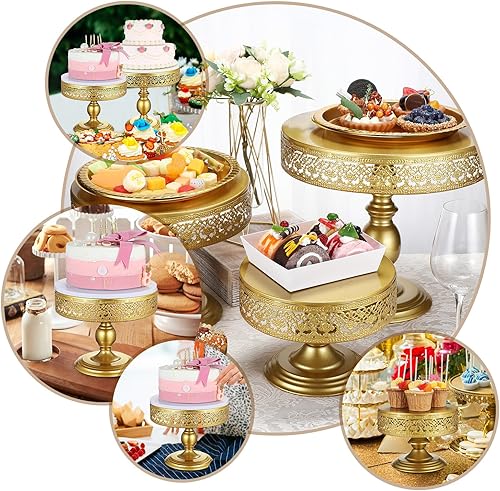 Miniatura 7 de Tioncy 3 soportes dorados redondos y modernos para tartas de 8 pulgadas, 10 pulgadas, 12 pulgadas, soporte de pedestal dorado para cupcakes de