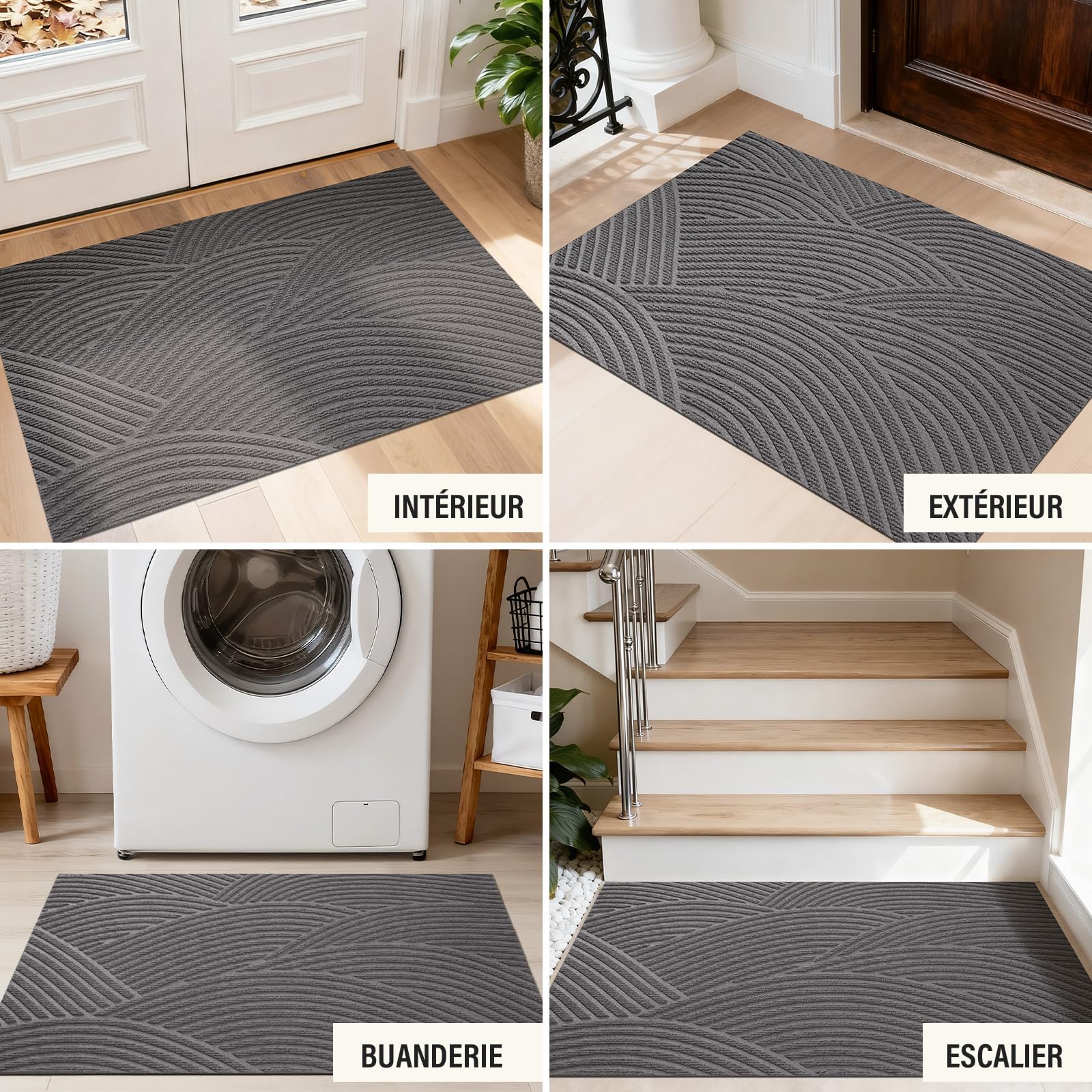 Tapis Entree Interieur Extérieur, Attrape-Poussière, 80x120cm-Gris