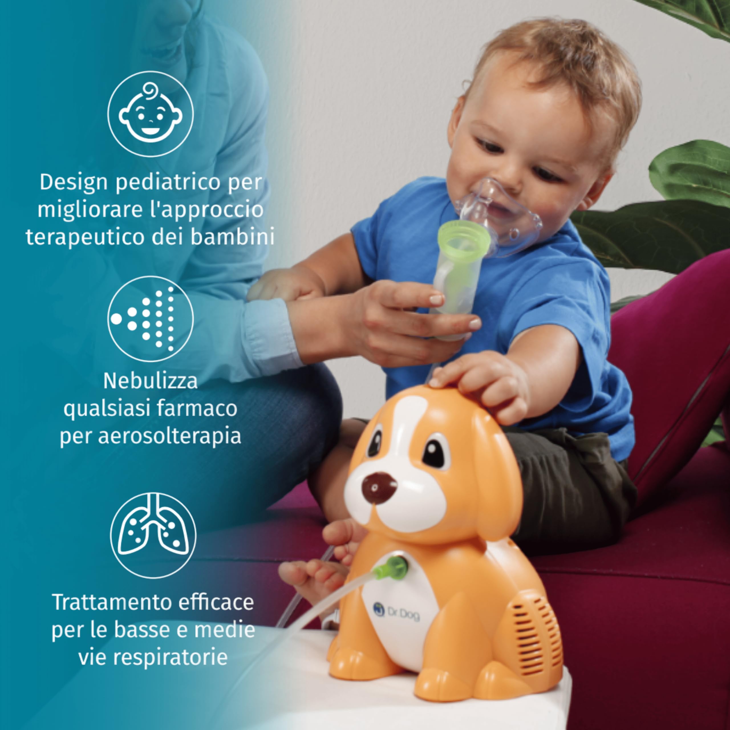 J BIMBI Dr. Dog Brown Aerosol Pediatrico per Bambini, Nebulizzatore Cagnolino Silenzioso per Aerosolterapia | Ideale per i bambini