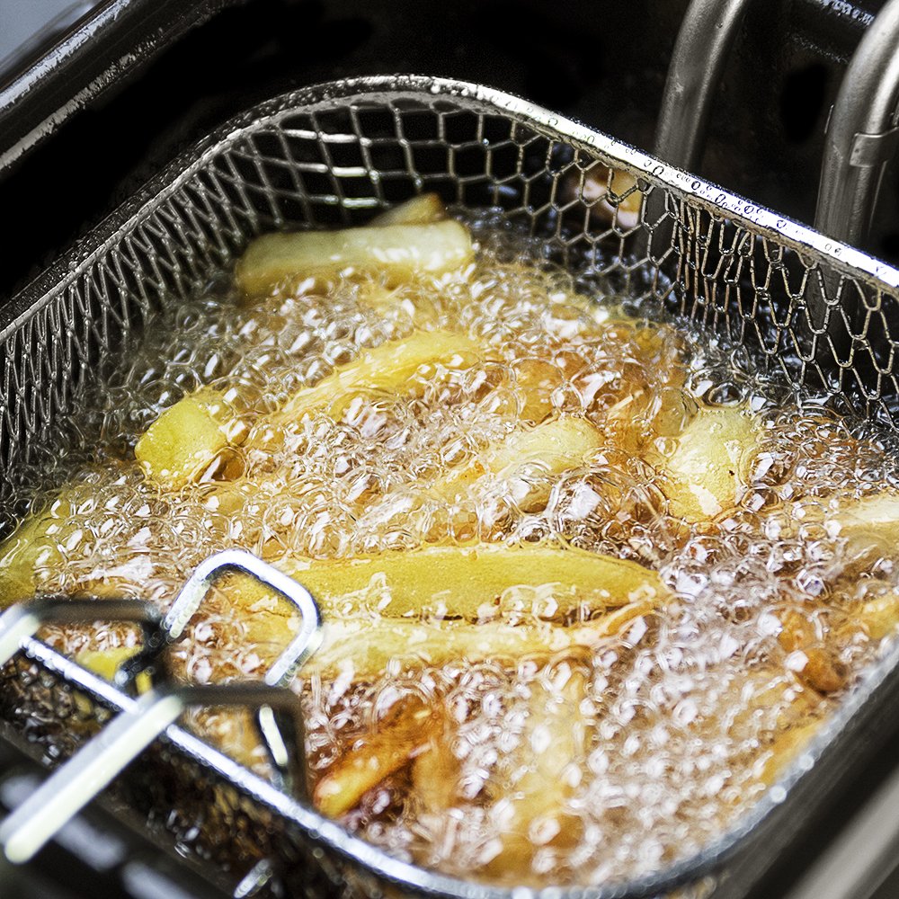 Cecotec Friteuse électrique avec huile Cleanfry 1,5 l, 1 000 W, acier inoxydable, filtre OilCleaner, température 190 °C, cuve émaillée, passe au lave-vaisselle, indicateur lumineux, surchauffe